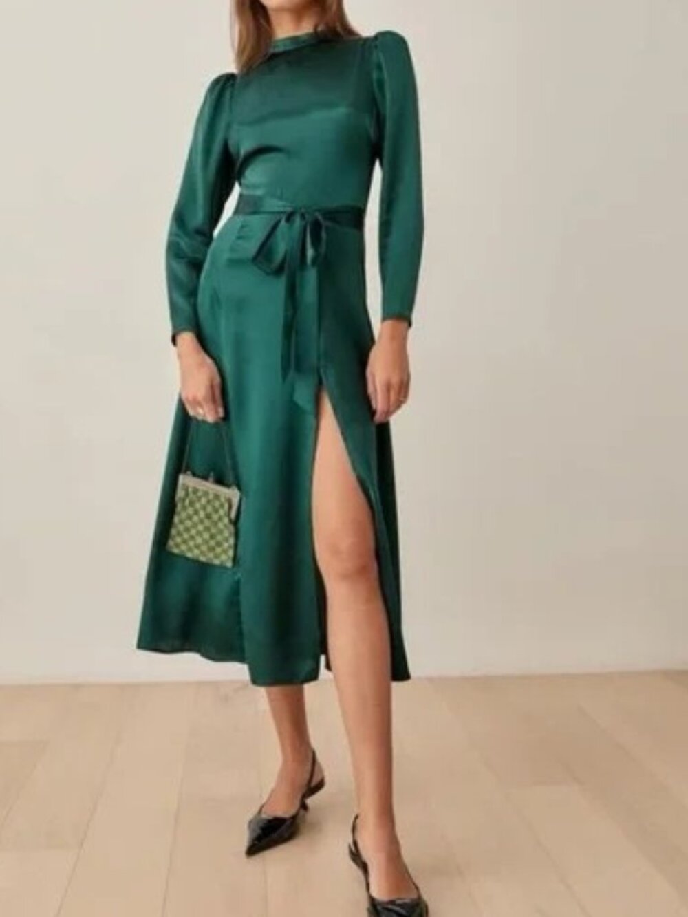 New with Tags: Reformation Julius Silk Dress In Forest